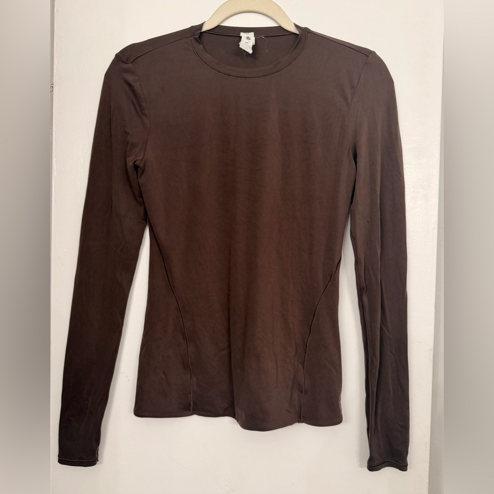 Lululemon Wundermost Ultra Soft Nulu Crewneck Long Sleeve Shirt Brown Size M - Picture 2 of 4